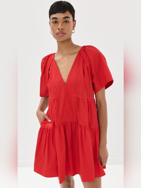 A.L.C. Dresses & Skirts - A.L.C. Camila Tiered Cotton Poplin Minidress In Red 00